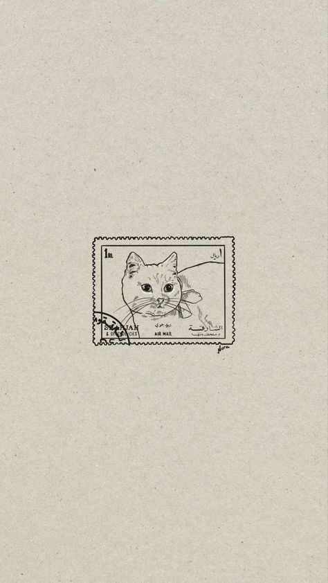 Vintage Vibe Tattoo, Postcard Sticker Tattoo, Framed Cat Tattoo, Cat Tattoo With Name, Vintage Tattoo Aesthetic, Cat Curled Up Tattoo, Cat In Flowers Tattoo, Cat Stamp Tattoo, Postage Stamp Drawing