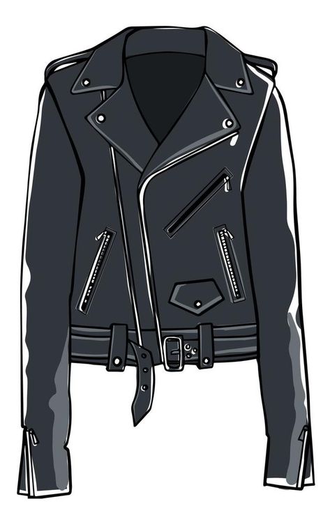 Leather jacket with belts and clasps, fashion Leather Jacket Drawing Tutorial, Leather Jacket Character, Leather Jacket Drawing Reference, Leather Jacket Drawing, Leather Jacket Art, Jacket Illustration, Clothes For Ocs, Jacket Drawing, Lighting References