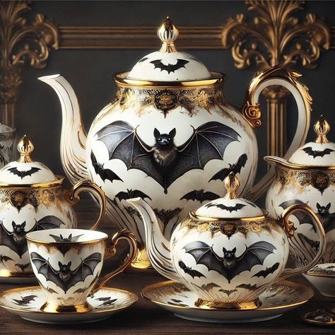 Tea Cup Display Ideas, Facts About Halloween, Goth Garden, Dishware Sets, Halloween Facts, Dark Home Decor, About Halloween, Goth Home, Goth Home Decor