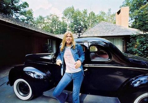 Gregg Allman with his 1939 Ford "Midnight Rider" @ 1884 Long Ridge Place, Macon, Ga Vintage Prints Art, Duane Allman, Derek Trucks, Fillmore East, The Allman Brothers, Gregg Allman, Morrison Hotel, Midnight Rider, Rock Photography