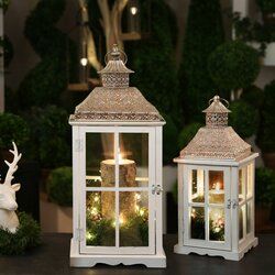 Lanterns Hanging From Trees, Outdoor Christmas Lanterns, Lantern Decor Living, Christmas Lantern Ideas, Lantern Christmas Decor, Lanterns Hanging, Wooden Lantern, White Lantern, Lantern Christmas