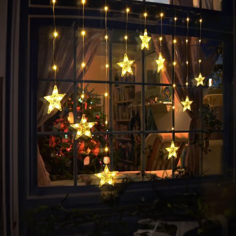 PRICES MAY VARY. 🌟【UNIQUE STRUCTURE】Total LED number of Quntis star Christmas curtain lights is 76, including a total of 9 stars ornaments. Take the star in the middle as the center point and spread it symmetrically to both sides, turning your window sill into a gorgeous starlight arch. Whether it is seasonal holiday lightening or daily party lightening, Quntis Christmas decoration lights is the best choice you must have. NOTE: The Christmas window star lights cannot be connected in series. 🌟【 Xmas Window Decorations, Christmas Window Lights, Star String Lights, Led Curtain Lights, Curtain String Lights, Indoor String Lights, Window Light, Christmas Inspo, Curtain Lights