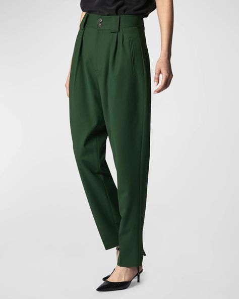 10 Ways to Style Green Pants For Cool, Colorful Outfits Colorful Outfits, Shop Equipment, Pleated Trousers, Green Pants, Colourful Outfits, Tapered Legs, Welt Pockets, Lincoln, Top Designers