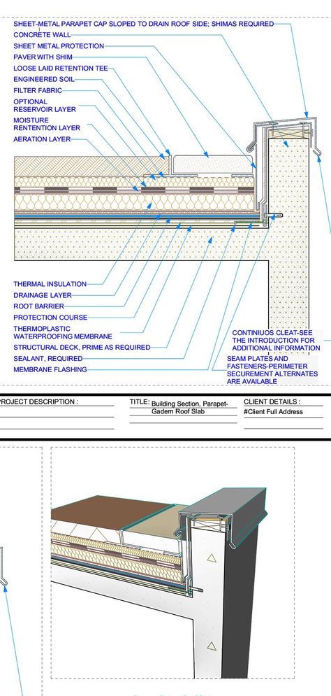 The use of Composites and Profiles in ArchiCAD to create Parapet wall construction details. check out the tutorial in our Youtube channel. https://lnkd.in/dWcdNCt Interior Construction Details, Parapet Roof Detail, Wall Details Architecture, Wall Section Model, Architecture Details Drawing, Roof Construction Detail, Flat Roof Detail, Roof Detail Architecture, Archicad Tutorials