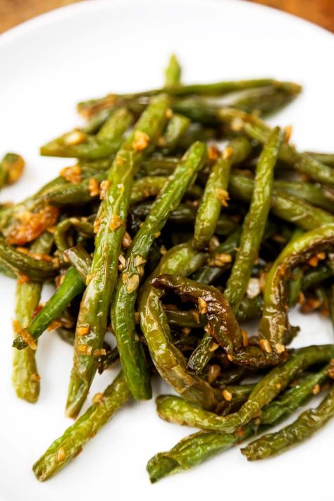 Chinese Green Beans with Garlic Sauce (Easy To Follow) | Pickled Plum Chinese Green Bean Recipes, Chinese Garlic Green Beans, Fried Green Bean Recipes, Dry Fried Green Beans, Soy Sauce Green Beans, Chinese Green Beans, Green Beans With Garlic, Garlic Green Bean Recipes, Asian Side Dishes