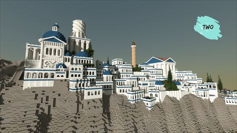 Houses On A Mountain, Minecraft Pallets, Survival Builds, Minecraft Island, Minecraft Castle Blueprints, Building Blueprints, Modded Minecraft, Greek Buildings, Minecraft Building Blueprints