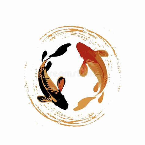 Koi Fish Illustration, Zen Circle, Modern Art Style, Illustration Realistic, Silhouette Sketch, Drawn Fish, Fish Icon, Koi Art, Modern Art Styles