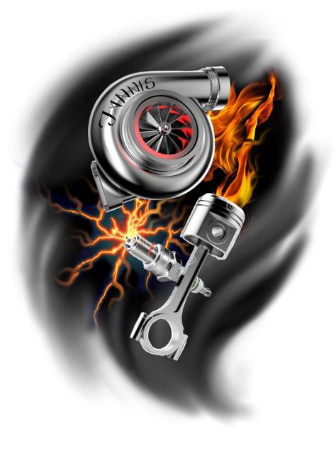 Turbo Tattoo, Polka Tattoo Designs, Piston Tattoo, Auto Tattoo, Stile Pin Up, Trash Polka Tattoos, Engine Tattoo, Trash Polka Tattoo Designs, Motor Tattoo