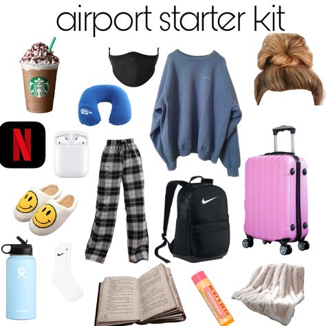 What To Do On The Plane Things To Do, Things To Bring In A Plane, Airport What To Pack, Packing For The Airport, What To Bring To Airport, Plane Flight Outfit, Airport Starter Pack, Travelling Outfits Plane, Things To Wear To The Airport