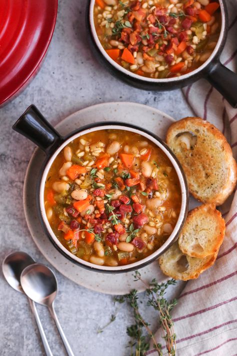 Great Northern Bean Soup with Barley Great Northern Bean Soup, Northern Bean Soup, Bean And Barley Soup, Soup With Barley, Lamb Chili, Nourishing Soup, Mom Meals, Turkey Noodle Soup, Cozy Soup