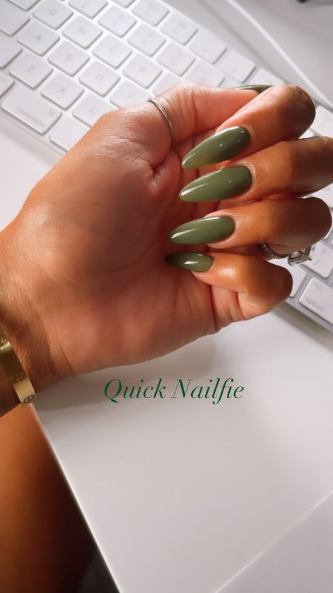 Olive Green Nails Oval, Olive Almond Acrylic Nails, Deep Olive Green Nails, Khaki Tips Nails, Light Olive Nails, Olive Almond Nails, Olive Green French Nails, Earth Green Nails, Ivy Green Nails