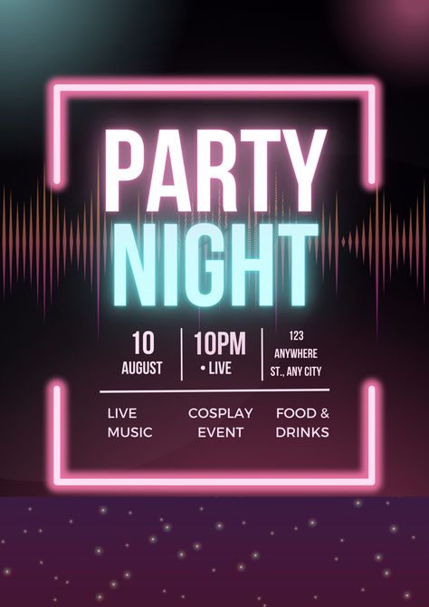 Party flayer, night party, party, motion flyer, pool party, Neon Party Invitations, Church Media Design, Music Flyer, Bday Party Theme, Club Poster, Free Ticket, Luxury Invitation, My Pleasure, Graphic Designing