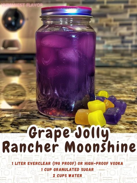 Grape Jolly Rancher Moonshine, Jolly Rancher Moonshine, Moonshine Flavors, Grape Jolly Rancher, Hard Cider Recipe, Homemade Liqueur, How To Make Moonshine, Moonshine Still, Mash Recipe