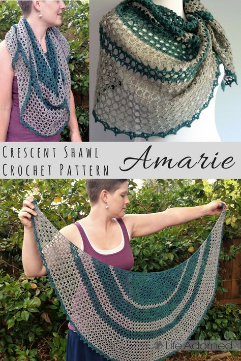 Crescent Shawl Pattern, Shawls Crochet, Crochet Shawl Tutorial, Crochet Wraps, Crochet Prayer Shawls, Crescent Shawl, Crochet Shawl Pattern, Crochet Lace Shawl, Collars Diy