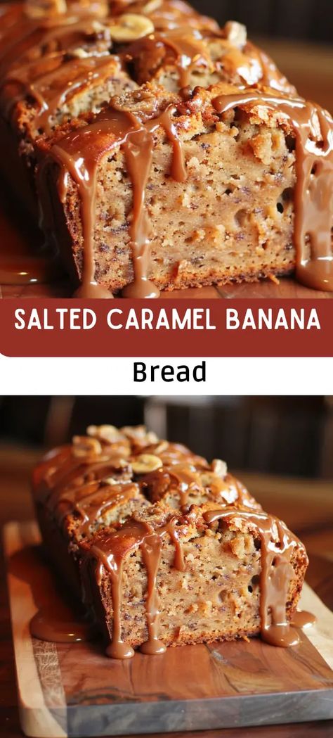 Salted Caramel Banana Bread Southern Chocolate Cobbler, Salted Caramel Banana Bread, Caramel Banana Bread, Caramel Bites, Chocolate Cobbler, Homemade Banana Bread, Lunch Appetizers, Caramel Recipes, Bread Recipes Sweet