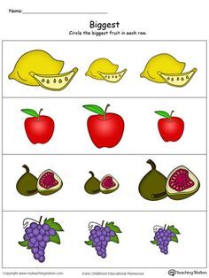 **FREE** Biggest Worksheet: Identify the Biggest Fruit in Color Worksheet.Help your preschooler learn and practice the concept of big, bigger, and biggest with this printable math worksheet. Big Bigger Biggest, Measurement Kindergarten, School Art Activities, All About Me Preschool, Preschool Planning, Free Preschool Worksheets, Kindergarden Activities, Basic Math Skills, English Worksheets For Kids