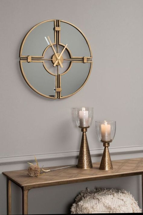 Wall clock ideas Large Wall Clock Modern, Bedroom Wall Clock, Wall Watch, Mirrored Wall, Mirror Wall Clock, Wallpaper Walls Decor, Wall Clock Design, Tv Wall Design, Unique Wall Clocks