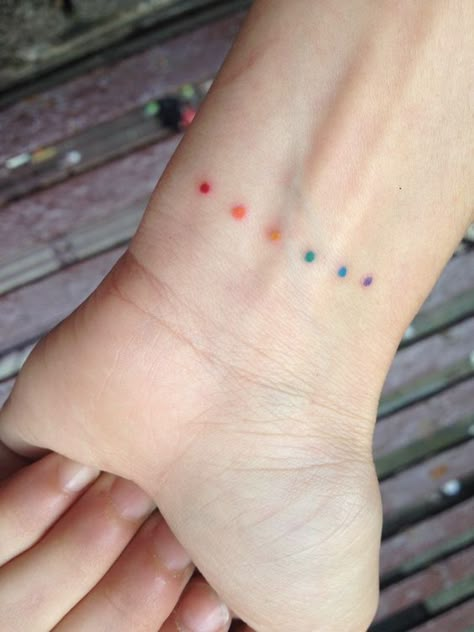 Gay Pride Tattoos, Lgbt Tattoo, Pride Tattoo, Yoga Tattoos, Rainbow Tattoos, Dot Tattoos, Wrist Tattoos For Guys, Muster Tattoos, Handpoke Tattoo