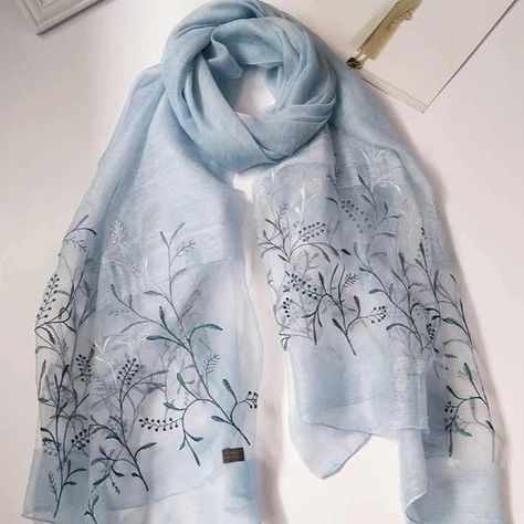 Real Silk Oriental Floral Embroidery Scarf Shawl – IDREAMMART Embroidery Scarf, Latest Dress Design, Minimalist Fashion Women, Chunky Knitting Patterns, Silk Pattern, Diy Embroidery Designs, Elegant Scarves, Diy Scarf, Scarf Women Fashion