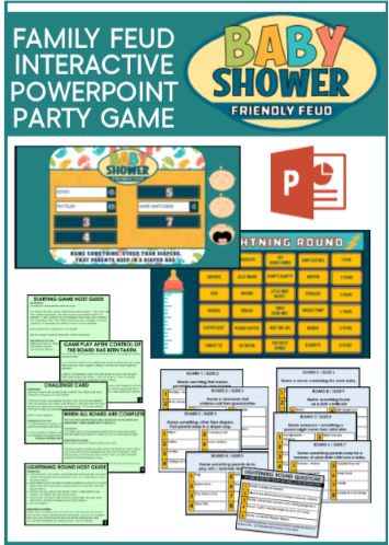 Baby Shower Family Feud Game-Interactive Powerpoint - Instant Download Baby Shower Family Fued Questions, Family Feud Baby Shower Questions, Family Feud Template Power Points, Family Feud Baby Shower Game, Baby Shower Family Feud, Family Feud Template, Baby Shower Questions, Baby Shower Guessing Game, Panda Baby Showers