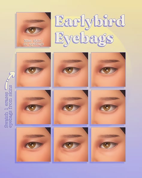 Earlybird eyebags | Miiko on Patreon Sims 4 Eye Bags Maxis Match, Sims 4 Under Eye Bags, Sims 4 Eye Skin Details, The Sims 4 Eye Bags, The Sims 4 Eye Shape Cc, Ts4 Eye Bags, Sims 4 Mods Eye Shape, Sims 4 Skin Overlays All Ages, Eye Shape Sims 4