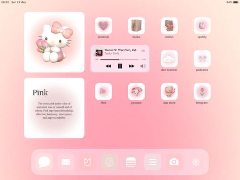 Ipad Widgets Aesthetic Ideas, Cute Ipad Homescreen Ideas Pink, Ipad Ios 15 Homescreen Ideas Pink, Ipad Pink Layout, Ipad Home Screen Layout Pink, Tablet Theme Ideas, Ipad Homescreen Ideas Pink Widget, Ipad Homescreen Ideas Aesthetic Pink, Tablet Aesthetic Organization