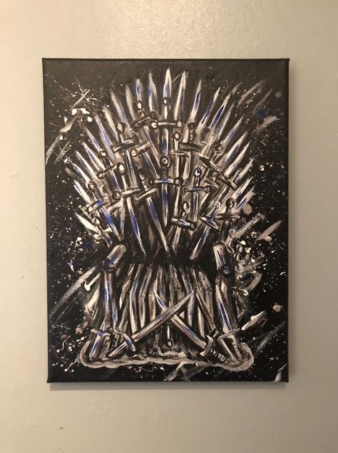 Iron Throne: Game of Thrones canvas Game Of Thrones Painting Ideas, Game Of Thrones Canvas Painting, Game Of Thrones Acrylic Painting, Game Of Thrones Painting Easy, Iron Throne Drawing, Game Of Thrones Painting, Game Of Thrones Canvas, Game Of Thrones Drawings, Painting Denim