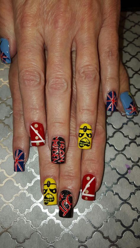 Ac Dc Nails, Iron Maiden Nails, Motley Crue Nails, Rock Band Nail Art, Iron Maiden Area Rug, 80s Glam Rock, Glam Rock Bands, Download Festival, 80s Glam