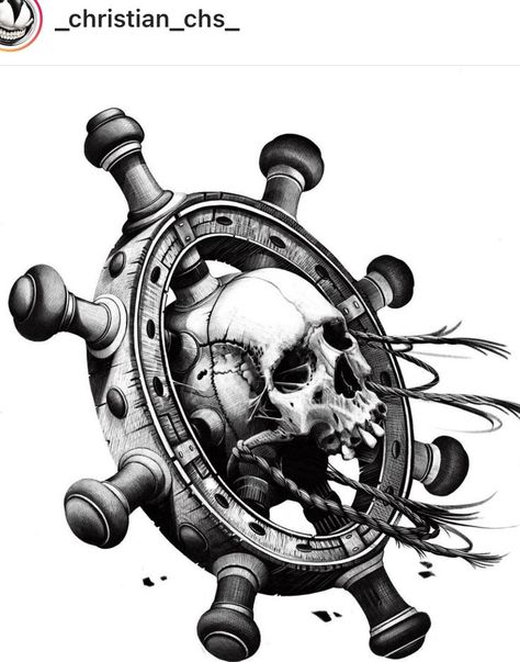 Pirate Tattoo Sleeve, Ship Wheel Tattoo, Pirate Skull Tattoos, Nautical Tattoo Sleeve, Wheel Tattoo, Monster Tattoo, Pirate Tattoo, Compass Tattoo Design, Skull Art Drawing