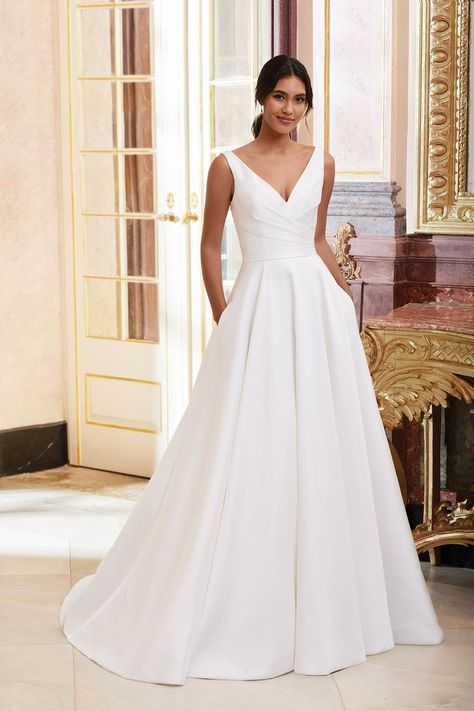 Sincerity Bridal - Style 44080: Asymmetric Draped Ball Gown with Pockets Sincerity Bridal Wedding Dresses, Sincerity Wedding Dress, Sleek Wedding, Plus Size Ball Gown, Bridal Honeymoon, Sincerity Bridal, Charming Wedding, Lillian West, Dresses Satin