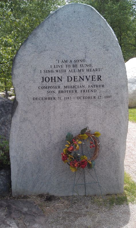 John Denver sanctuary in Aspen, CO John Denver Pictures, Famous Tombstones, Grave Stone, Grave Stones, Cemetery Monuments, Cemetery Statues, Singer Song, Cemetery Headstones, Famous Graves