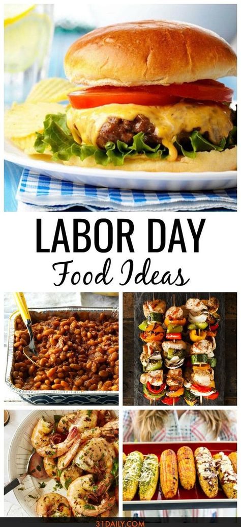 Easy Labor Day food ideas to kick-start your end of summer cookouts and parties. End of Summer Labor Day Food Ideas | 31Daily.com #labordayfood #cookout #grilling #bbq #31Daily Cookout Meal Ideas, Grilling Menu Ideas Summer, End Of Summer Bbq Ideas, Black Bbq Food, Labor Day Menu Ideas Easy, End Of Summer Party Food, Food For Cookout, Labor Day Cookout Food, Labor Day Grilling Ideas