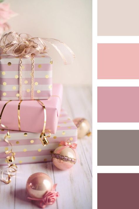 Cute Christmas Color Palette, Pink Winter Color Palette, Pink Pallets Colour Palettes, Pink Christmas Palette, Unique Christmas Color Scheme, Gingerbread Color Palette, Pink Christmas Color Palette, Christmas Color Palette Colour Schemes, Modern Christmas Color Palette