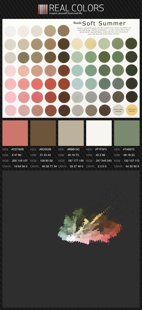 example of a selected color pallet which works for multiple seasons Soft Summer Orange, Soft Summer Examples, Sunlit Soft Summer, Complexion Colors, Soft Autumn Color Palette, Soft Summer Palette, Soft Summer Color Palette, Deep Winter Colors, Soft Summer Colors