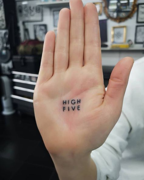 Small Palm Tattoo Hands, High Five Tattoo, Five Tattoo, Prayer Hands Tattoo, Flower Finger Tattoos, Teacup Tattoo, Tiny Paw Print, Hand Outline, Side Hand Tattoos