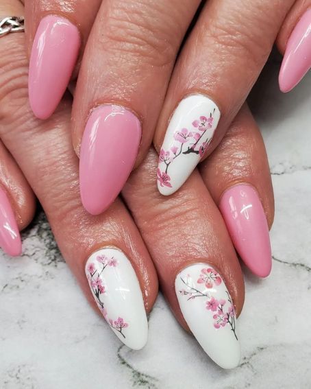 3d Cherry Blossom Nails, Pink Cherry Blossom Nails, Japanese Cherry Blossom Nails, Cherry Blossom Nails Design, Blossom Nail Art, Peach Colored Nails, Cherry Blossom Nails Art, Blossom Nails, Year Nails