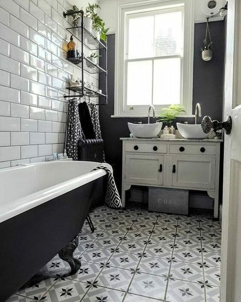 Edwardian Bathroom, Timeless Bathroom Design, Dark Grout, Country Style Bathrooms, Monochrome Bathroom, Black And White Bathroom, Timeless Bathroom, Metro Tiles, Bathroom Farmhouse Style