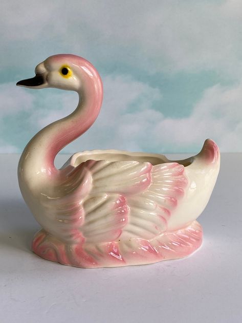 Ceramic Swan, Swan Planter, Pink Cafe, Vintage Swan, Swan Figurine, Pink Truck, Antique Aesthetic, Nostalgic Images, Pastel House