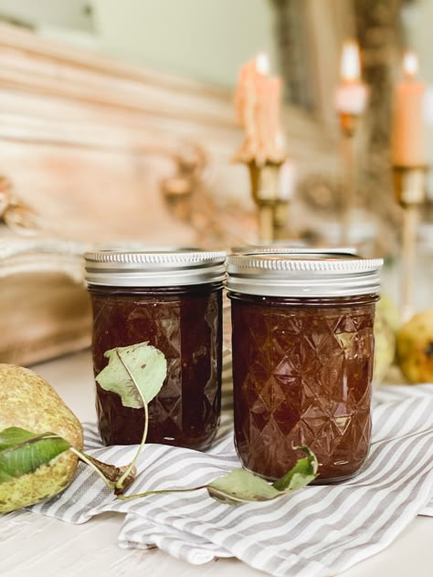 Salted Caramel Pear Butter with Ball®Fresh Preserving - Azure Farm Preserved Pears, Preserving Pears, Preserving Pears Canning Recipes, Pear Canning Recipes, Bourbon Pears Canning, Salted Caramel Pear Butter, Canned Pear Butter Recipe, Spiced Pear Jam Recipe Canning, Pear Recipes For Canning