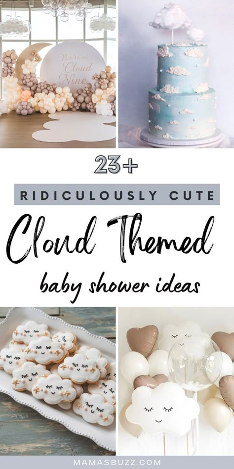 cloud baby shower theme Soft Baby Shower Theme, Baby Shower Unique Themes, 2nd Baby Shower Theme, Baby Shower Themes 2025, Dream Baby Shower Theme, Cloud Themed Baby Shower Ideas, Unique Boy Baby Shower Themes, On Cloud Nine Baby Shower Theme, Cloud Baby Shower Theme Boy