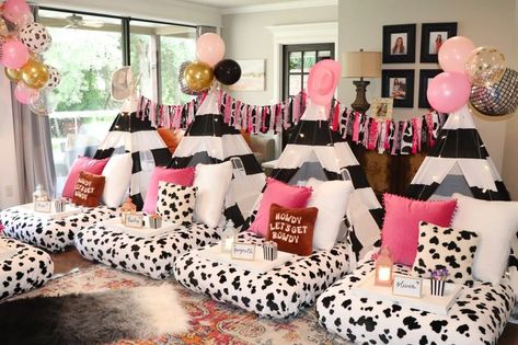 Cowgirl Slumber Party, Glam Cowgirl Party Decorations, Cowgirl Sleepover Ideas, Cow Girl Party Ideas, Disco Cowgirl Party Food, Cowgirl Bday Party Ideas, Preppy Cowgirl Birthday Party, Cowgirl Disco Party, Cowgirl Party Food