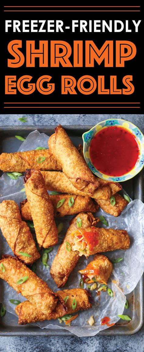 Shrimp Egg Rolls - Make your favorite take-out dish right at home! Best of all, these can be baked or fried. Make a huge batch today and freeze as needed! Shrimp Egg Rolls, Egg Roll Recipe, Egg Roll Recipes, Wontons, Roll Recipe, Egg Roll, Chinese Dishes, Asian Cooking, Egg Rolls