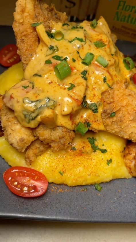 Catfish Sandwich Recipes, Stuffed Fried Catfish Recipes, Fried Catfish And Grits, Catfish And Grits Soul Food, Catfish Breakfast, Catfish Atchafalaya Recipe, Catfish Dinner Ideas Sides, Stuffed Catfish Recipes, Smothered Catfish