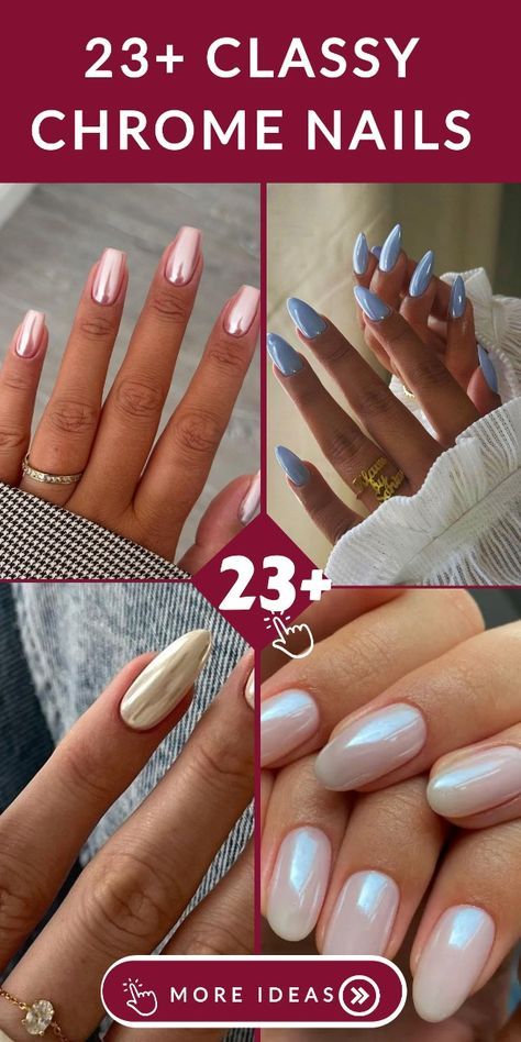 Summer Nail 2024 Designs, August Chrome Nails, Chrome Beach Vacation Nails, Summer Nail 2024 Trends Chrome, Almond Shaped Chrome Nails, Summer Nail Ideas Chrome, Summer Nails Metallic, Chrome Nail Colors Chart, Chrome Toe Nails Ideas