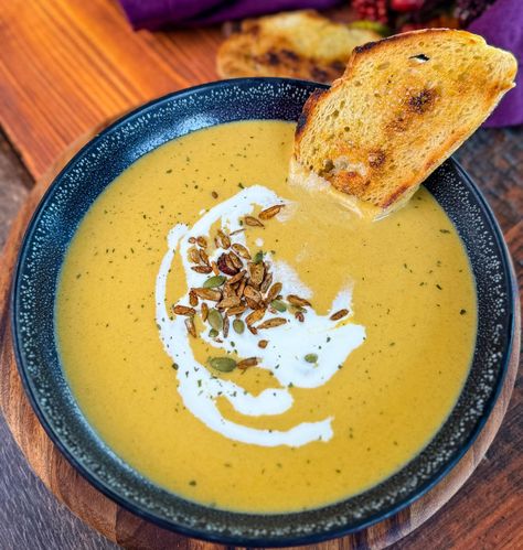 Creamy Butternut Squash Soup Creamy Butternut Squash Soup, Comfort Recipes, Creamy Butternut Squash, Cozy Dinners, Fall Recipes Pumpkin, Cast Iron Skillet Recipes, Louisiana Recipes, Fall Dishes, Roasted Squash