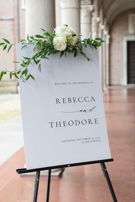 Welcome Sign Floral Wedding, Flowers On Easel Wedding Signs, Welcome Sign Easel Flowers, Wedding Welcome Sign Easel, Wedding Easel, Wedding Seating Signs, Bride Ideas, New Product Alert, Simple Wedding Decorations