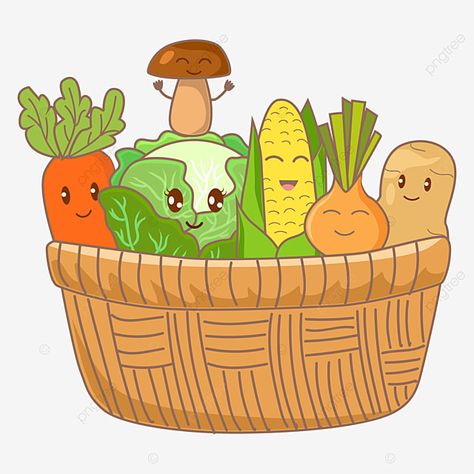 Fruits And Vegetables Basket Drawing, Clip Art Vegetables, Cute Vegetables Drawing, Vegetable Basket Drawing, Fruits And Vegetables Basket, Vegetables In Basket, Basket With Vegetables, Drawing Vegetables, Basket With Fruits