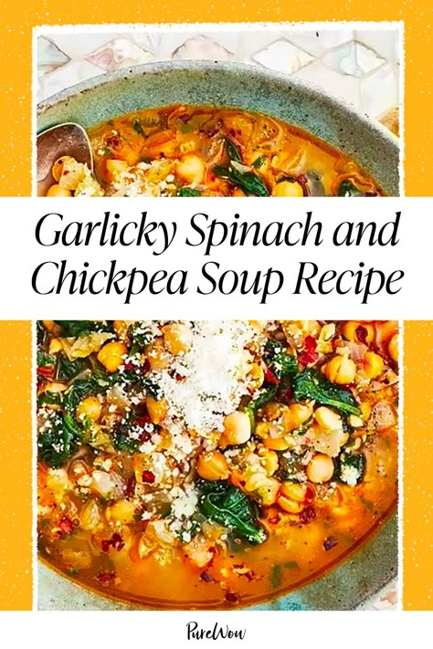 Garlicky Spinach And Chickpea Soup With Lemon And Pecorino Romano, Meatless Meals Healthy, Mediterranean Diet Recipes Dinners, Mediterranean Diet Meal Plan, Chickpea Soup, Easy Mediterranean Diet Recipes, Spinach Soup, Homemade Soup Recipe, Mediterranean Dishes