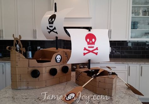 Pirate Ship Costume, Bedtime For Kids, Pirate Ships Diy, Diy Pirate Costume For Kids, Boys Pirate Costume, Cardboard Pirate Ship, Diy Costumes Kids Boys, Pirate Costume Kids, Mystery Island