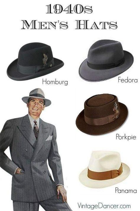 Men Hats Styles, Style Androgyne, 40s Mode, 1940s Mens Fashion, Vintage Men Style, Mens Hats Vintage, 1940s Hats, Fashion 1940s, Mens Hats Fashion